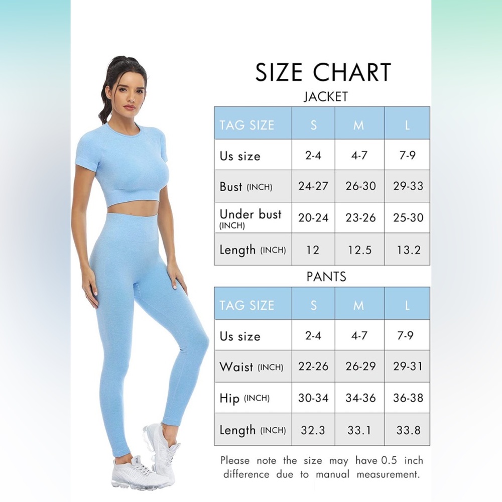 Light blue workout set, from Amazon, fitted, seamless
